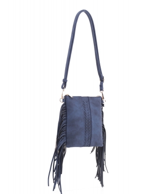 Side Fringed Braided Small Crossbody SJ20320 NAVY